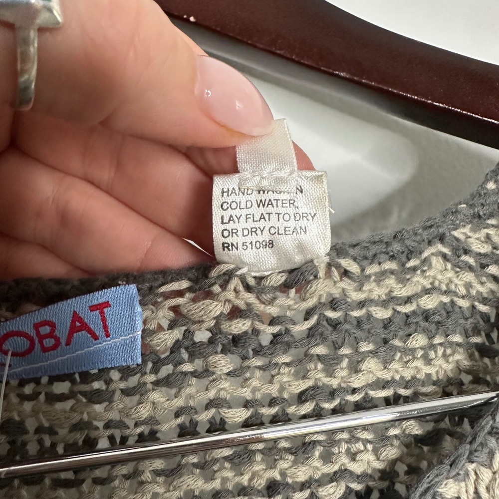 Acrobat Striped Open Knit Cotton Sweater Women's Small Grey Beige NWT - Picture 3 of 7